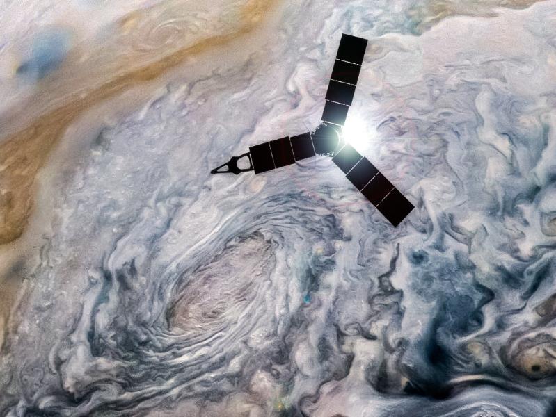 juno mission spacecraft probe flying over jupiter clouds storms perijove 7 nasa jpl msss swri kevin m gill 39151111202_e315b52f52_o